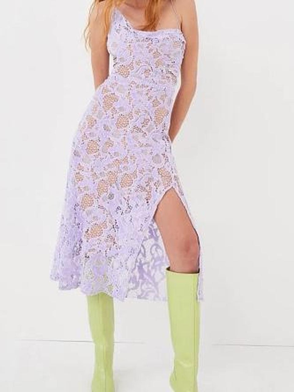 For Love & Lemons Lavender Lace Midi Slip Dress